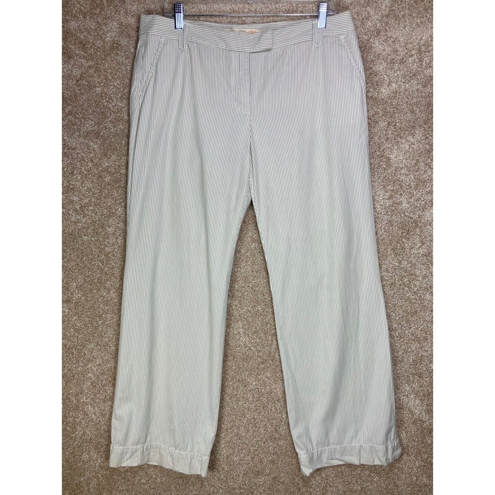 J. Crew Pinstripe Chino City Fit Pants Womens 12 Grey White Straight Office Chic